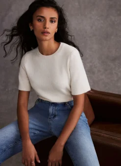 Cream Fitted Knit Tee