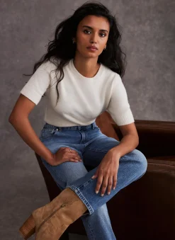 Cream Fitted Knit Tee