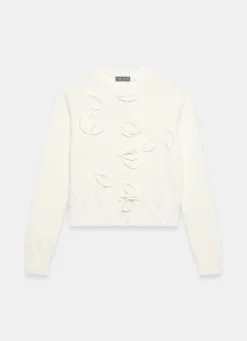 Cream Floral Applique Popper Detail Cardigan