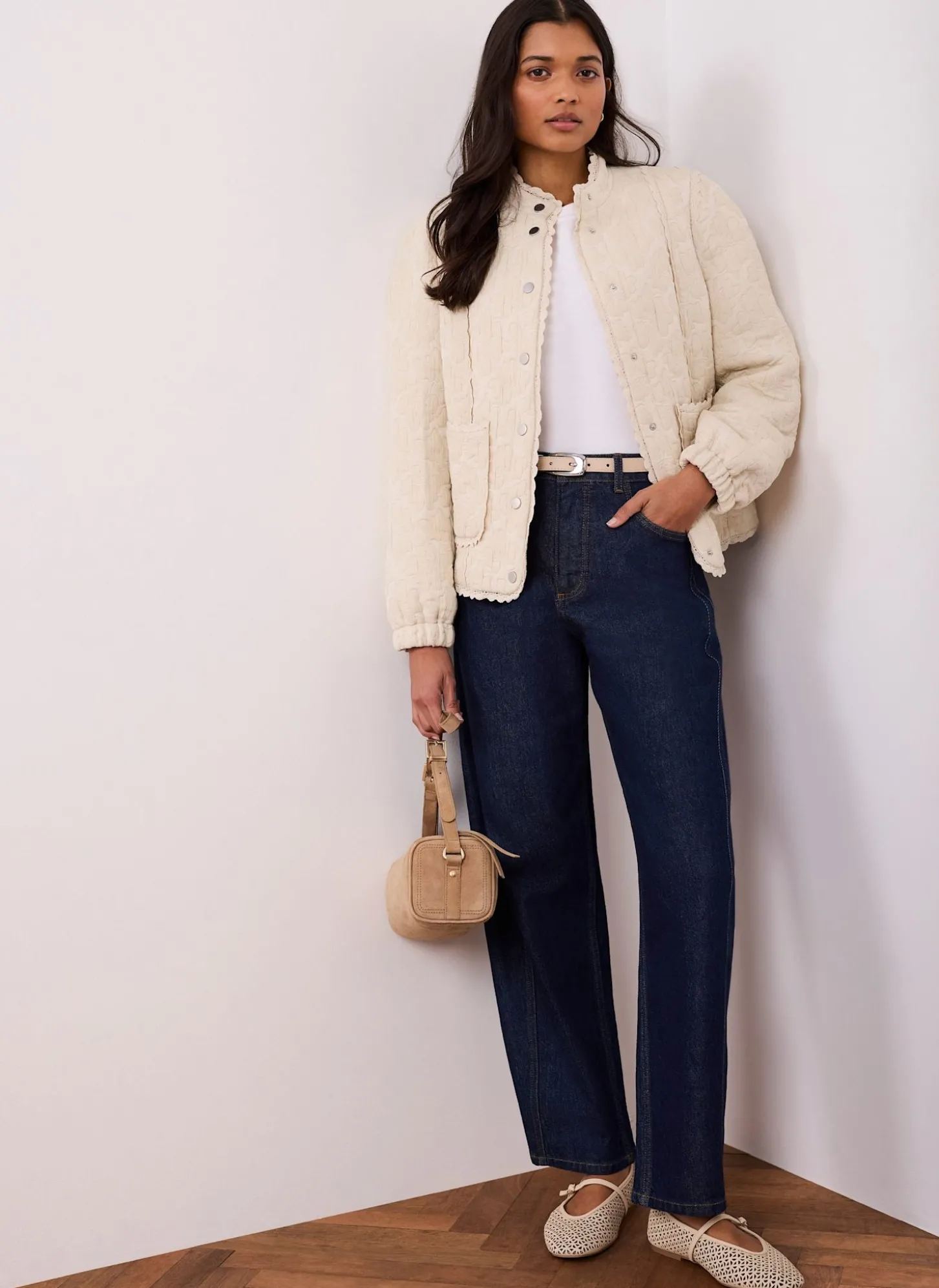 Cream Floral Jacquard Quilted Jacket