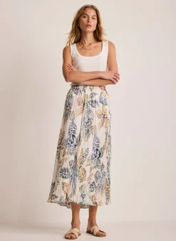 Cream Floral Print Crinkle Maxi Skirt
