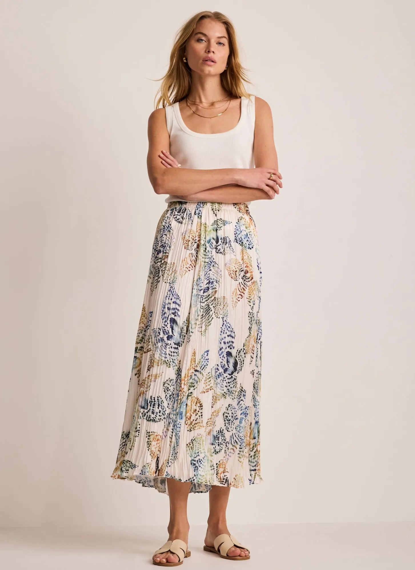 Cream Floral Print Crinkle Maxi Skirt
