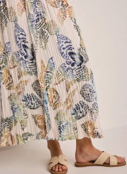 Cream Floral Print Crinkle Maxi Skirt