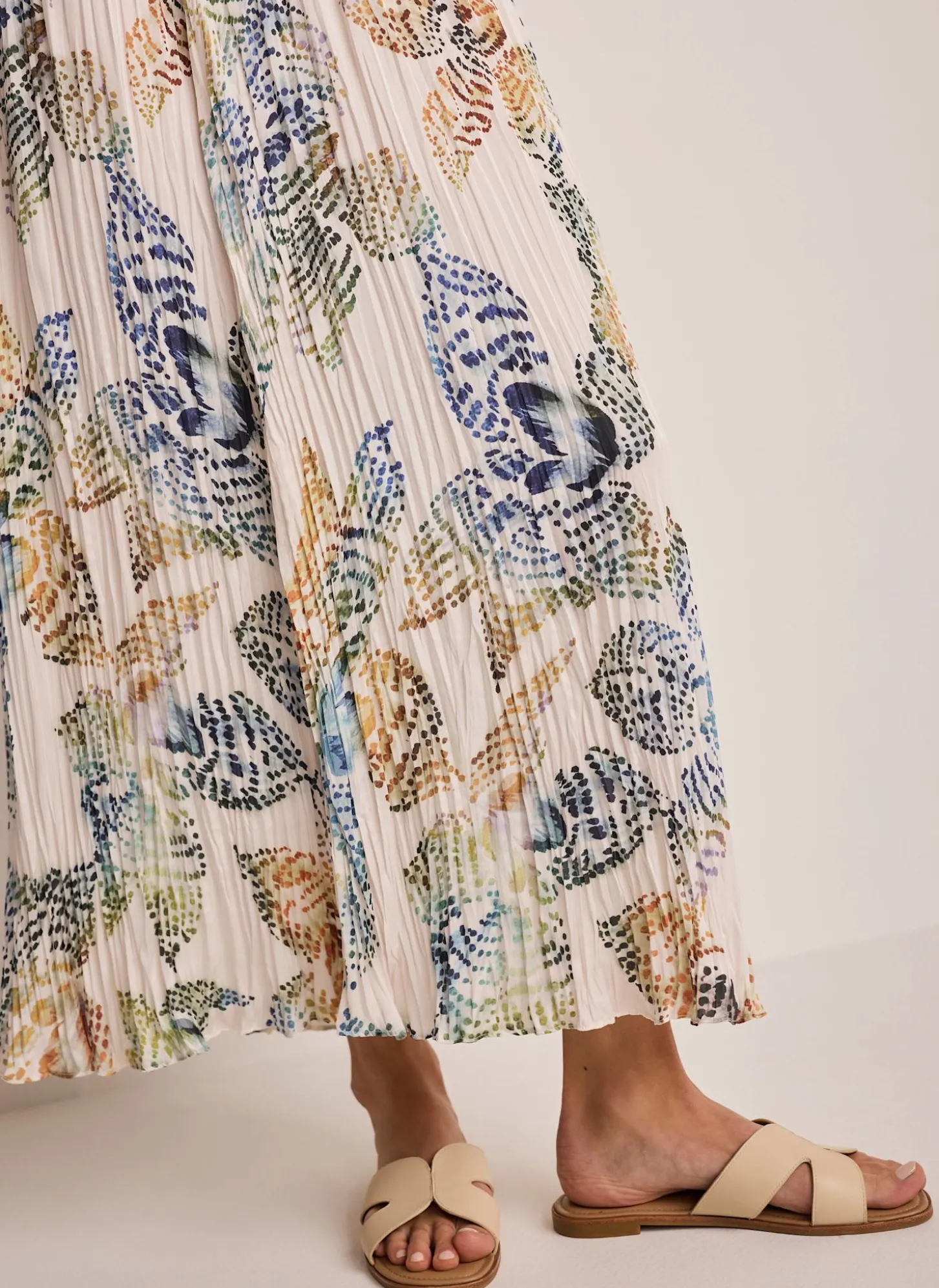 Cream Floral Print Crinkle Maxi Skirt