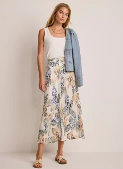 Cream Floral Print Crinkle Maxi Skirt