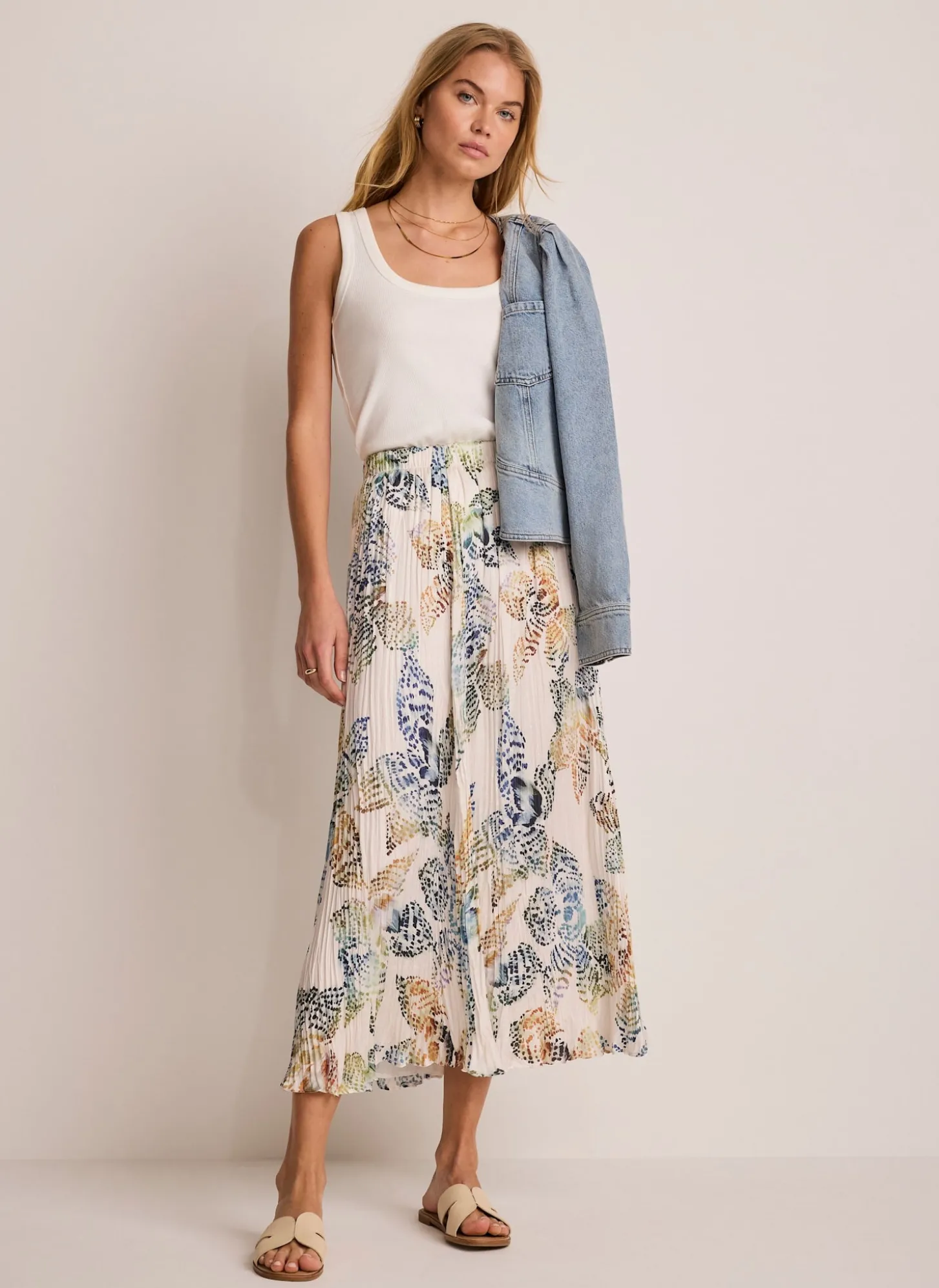 Cream Floral Print Crinkle Maxi Skirt