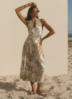 Cream Floral Print Midi Dress