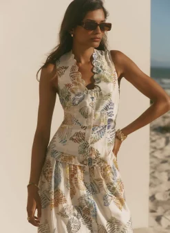 Cream Floral Print Midi Dress
