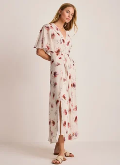 Cream Floral Print Midi Dress