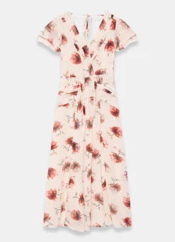 Cream Floral Print Midi Dress