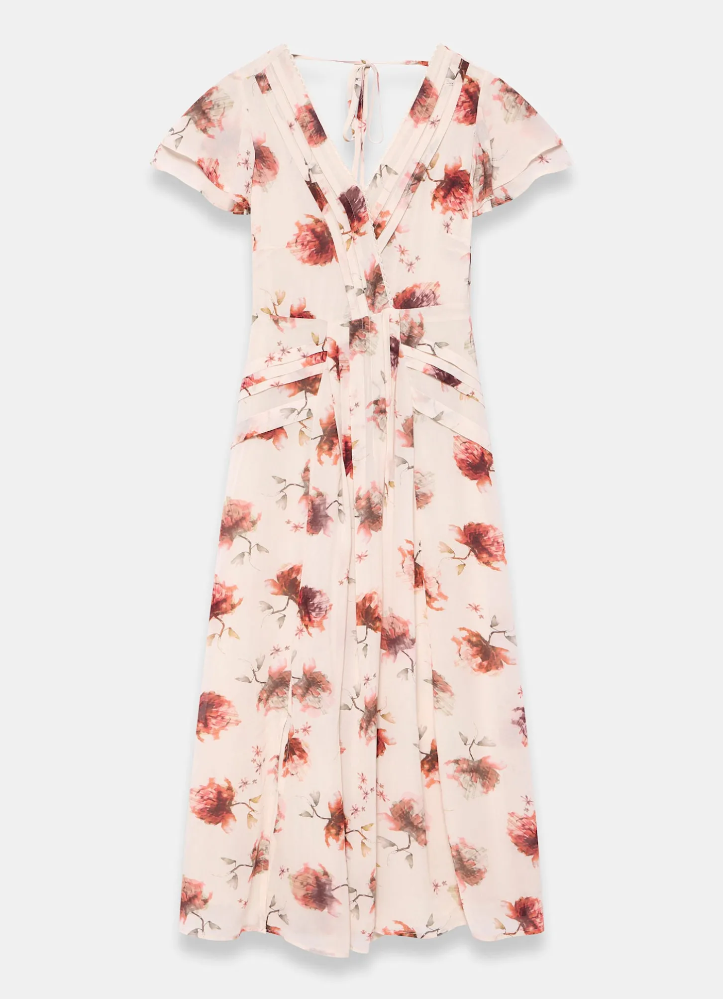 Cream Floral Print Midi Dress