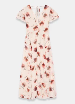 Cream Floral Print Midi Dress