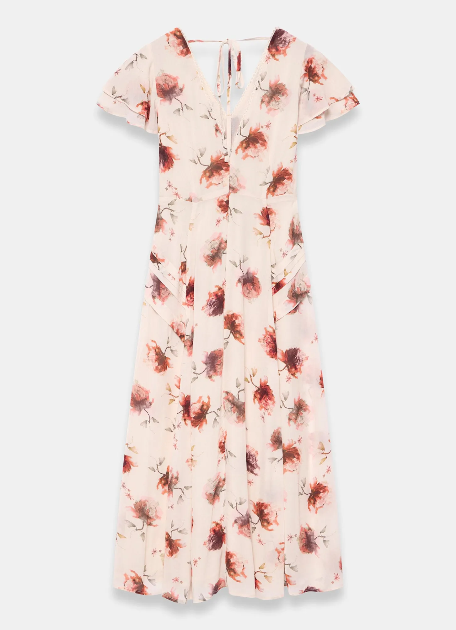 Cream Floral Print Midi Dress