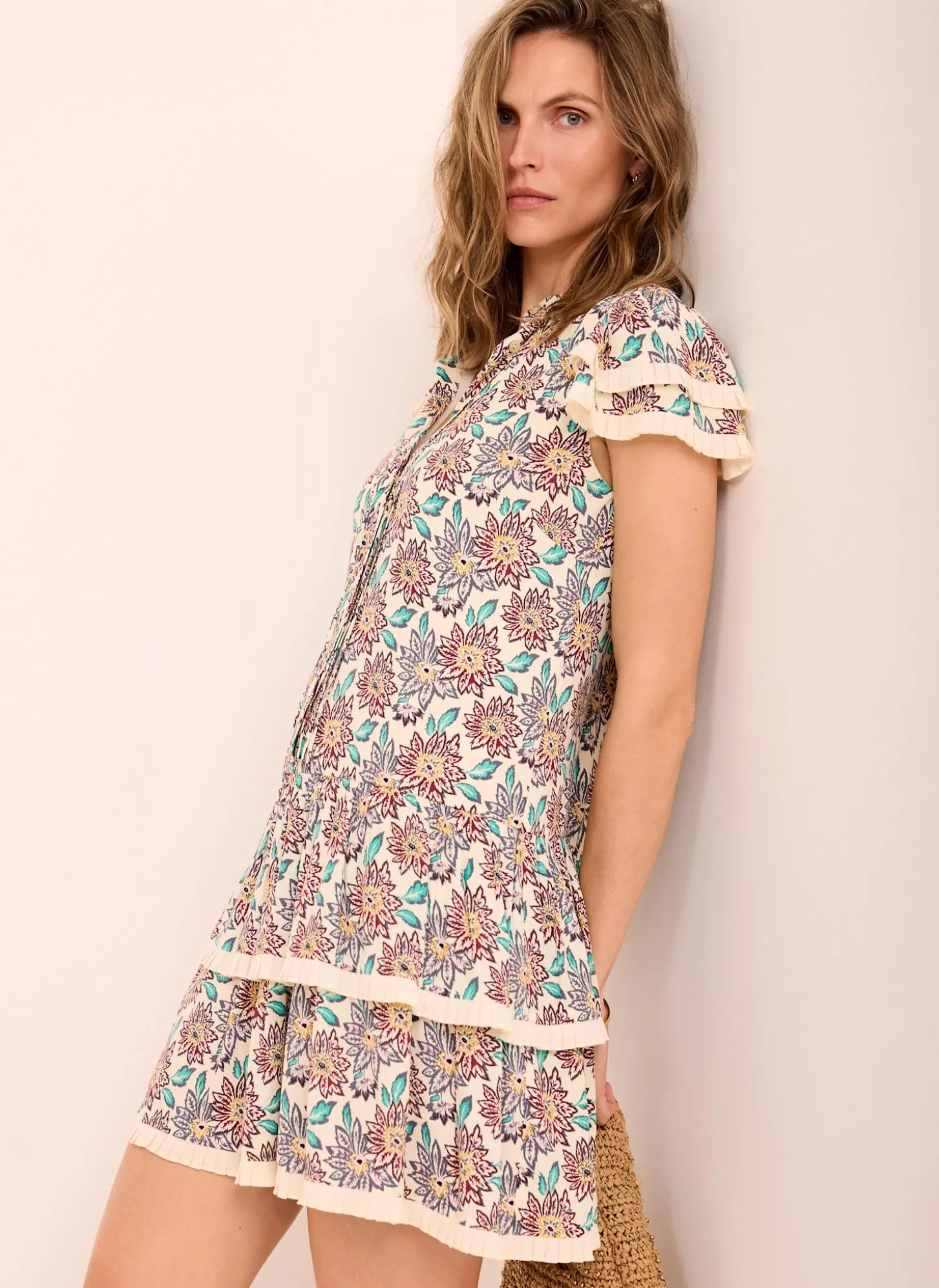 Cream Floral Print Mini Dress
