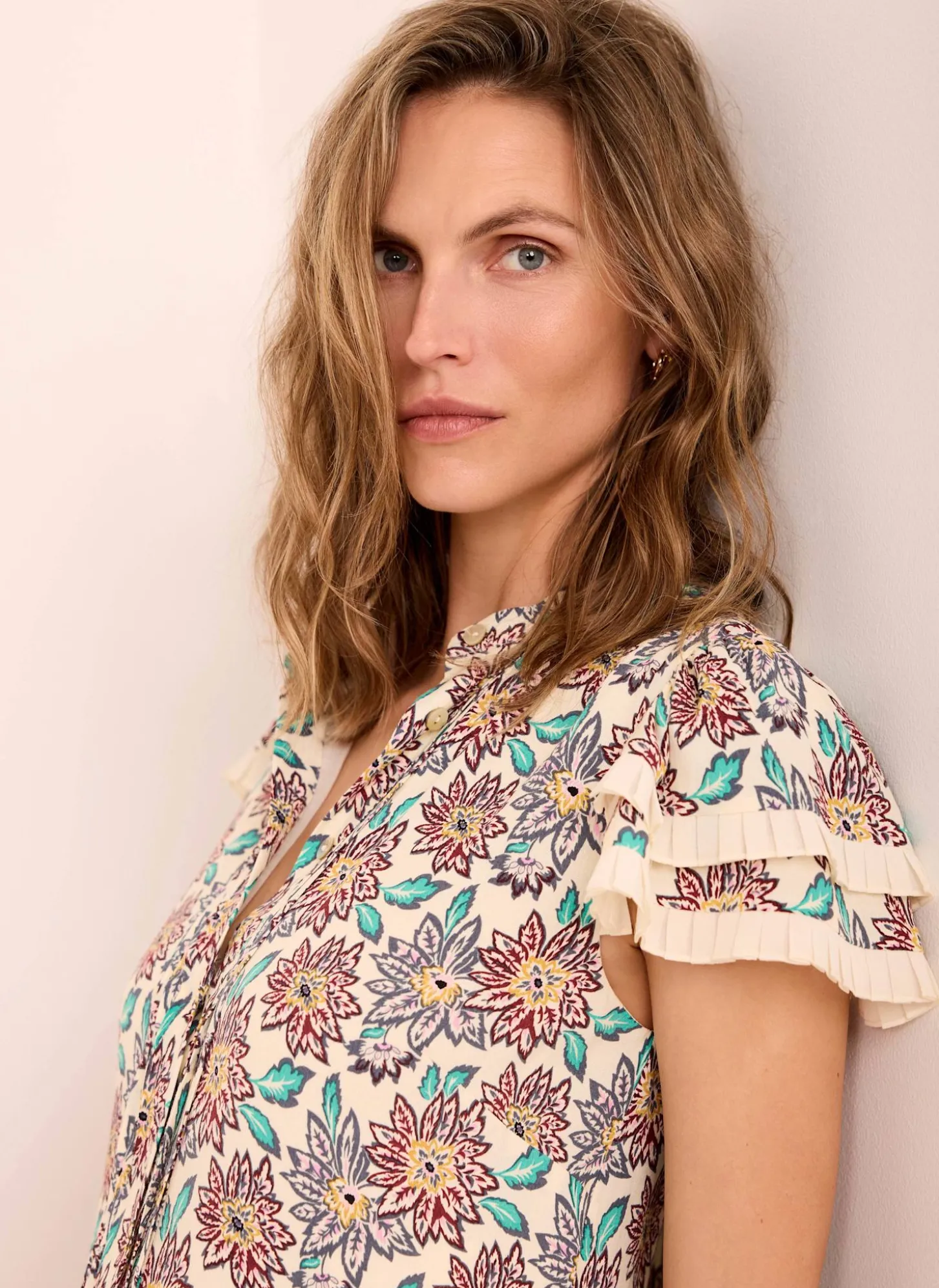 Cream Floral Print Mini Dress