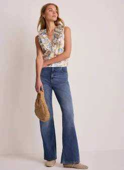 Cream Floral Print Ruffle Top