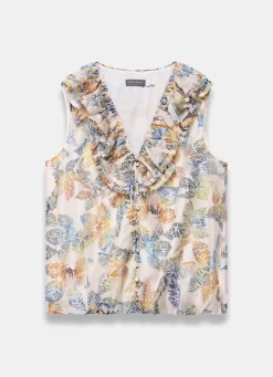 Cream Floral Print Ruffle Top