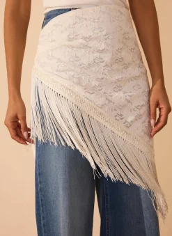Cream Lace Fringe Cover Up Scarf