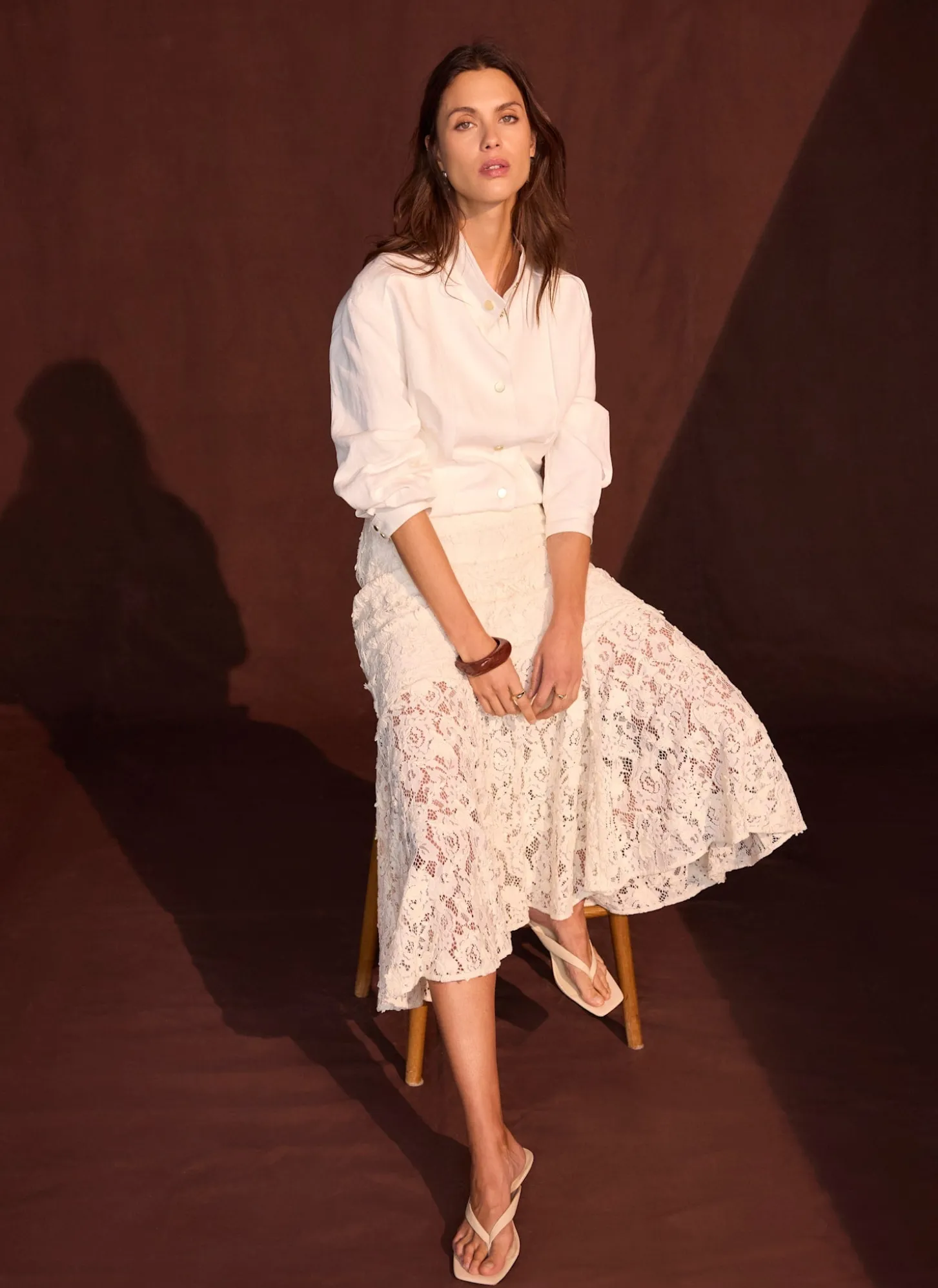 Cream Lace Maxi Skirt
