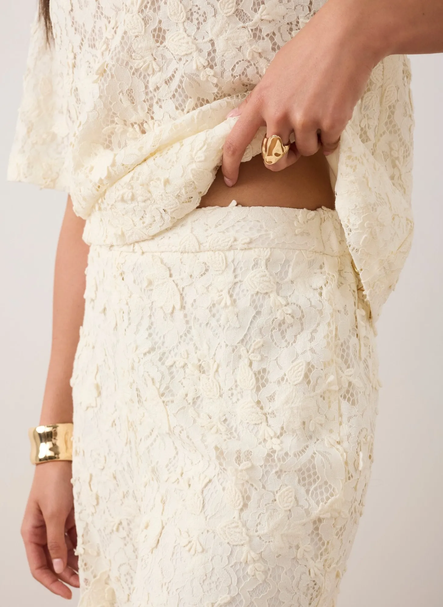 Cream Lace Wide Leg Trousers