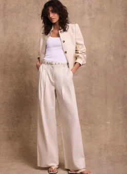 Cream Leather Puff Sleeve Jacket