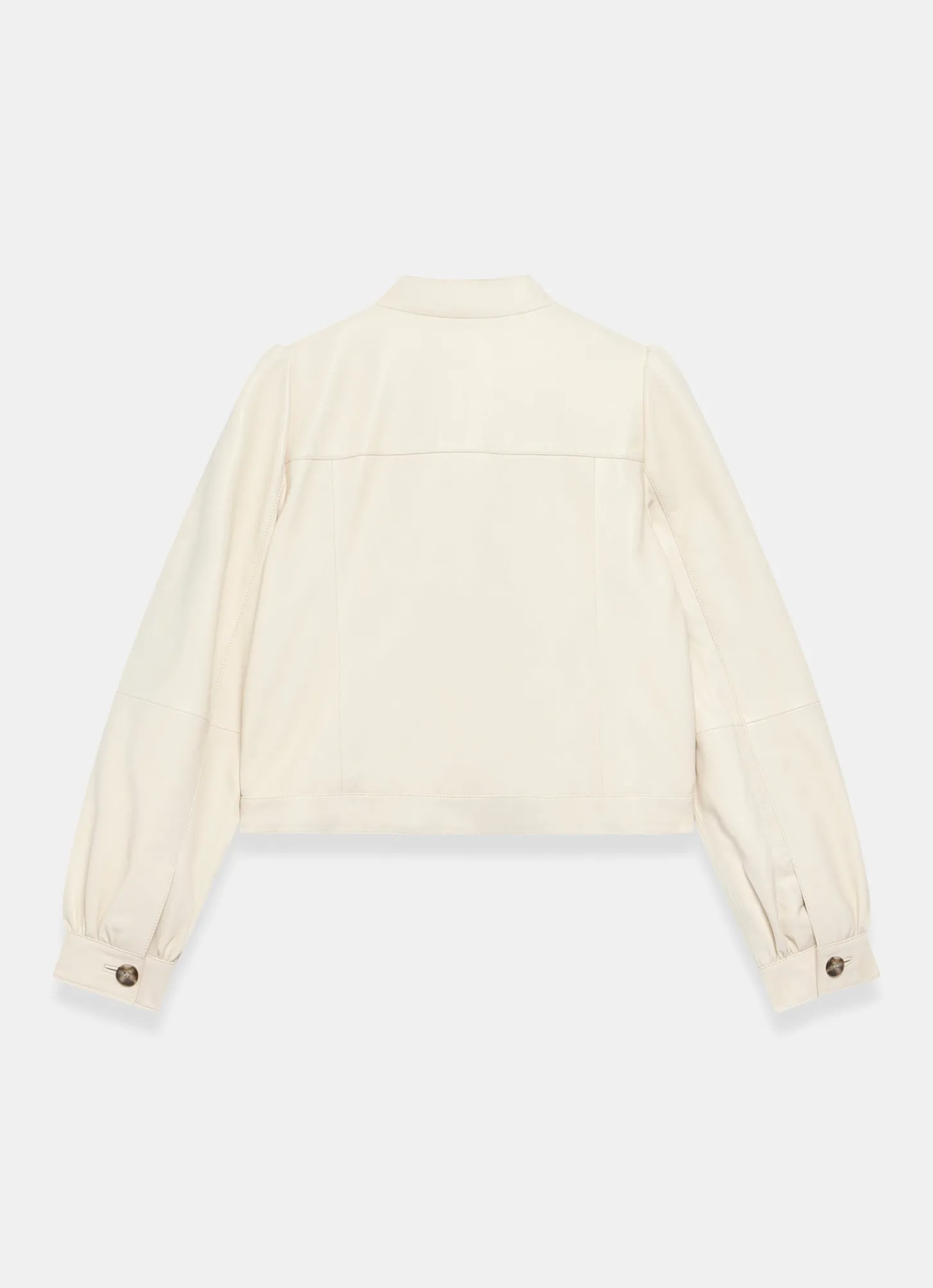 Cream Leather Puff Sleeve Jacket