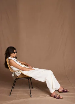 Cream Linen Blend Pleated Wide Leg Trousers