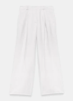 Cream Linen Blend Pleated Wide Leg Trousers