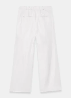 Cream Linen Blend Pleated Wide Leg Trousers