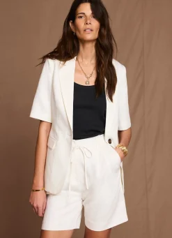 Cream Linen Blend Short Sleeve Blazer