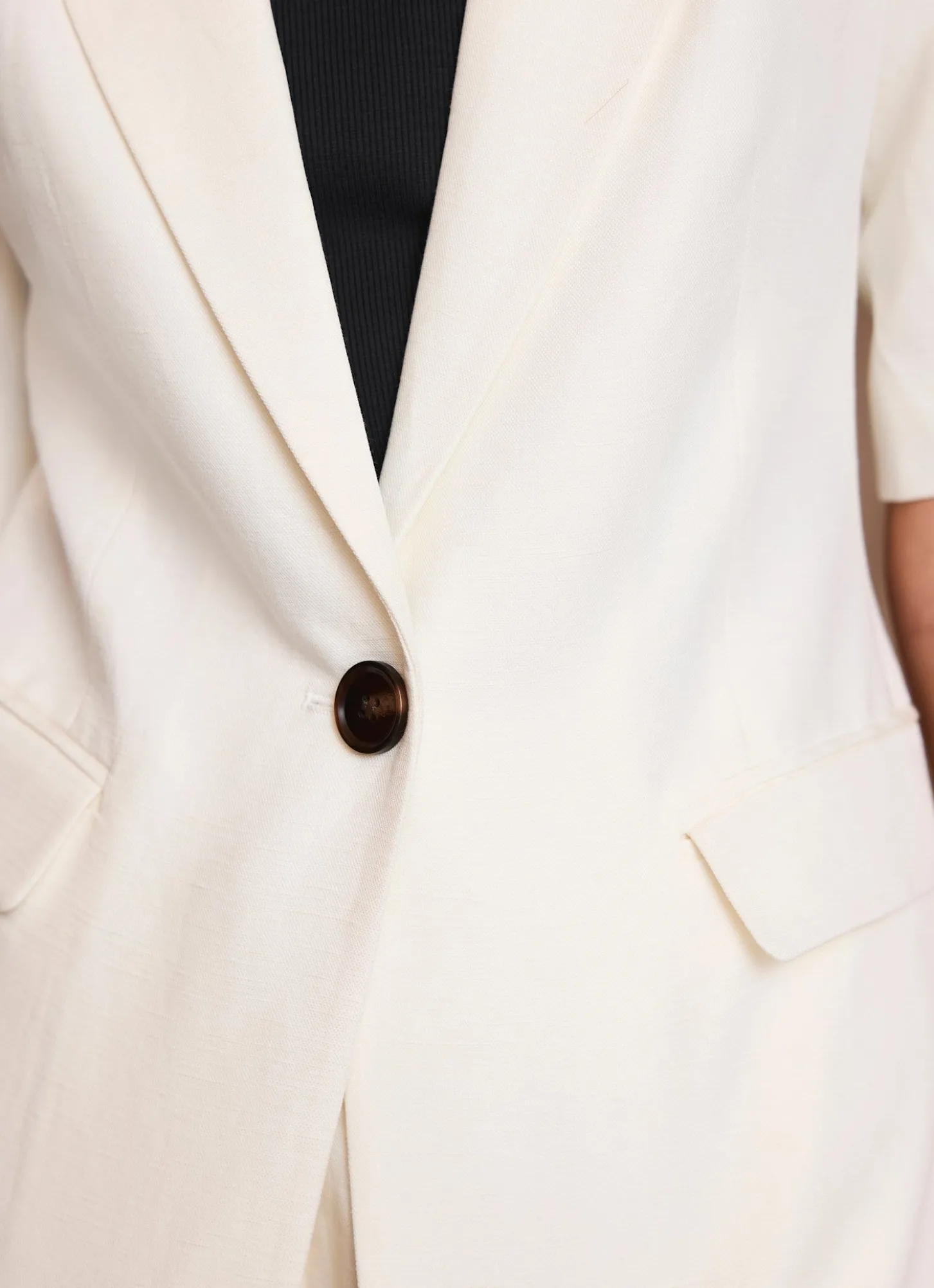 Cream Linen Blend Short Sleeve Blazer