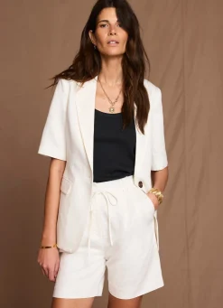 Cream Linen Tailored Shorts