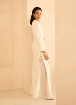 Cream Pleat Detail Trousers