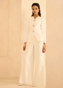 Cream Pleat Detail Trousers