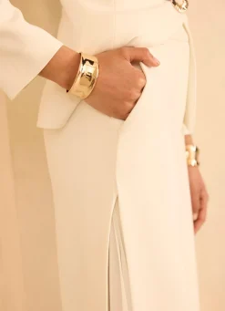 Cream Pleat Detail Trousers