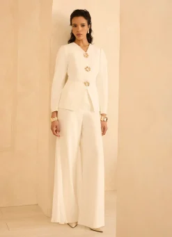 Cream Pleat Detail Trousers