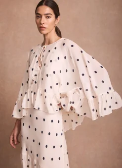 Cream Polka Dot Print Cape Maxi Dress