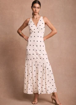Cream Polka Dot Print Cape Maxi Dress