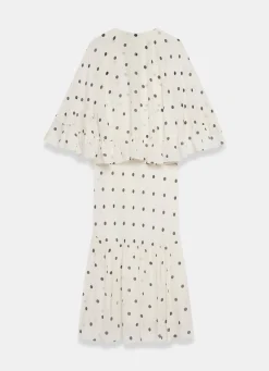 Cream Polka Dot Print Cape Maxi Dress