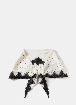 Cream Polka Dot Print Lace Trim Scarf