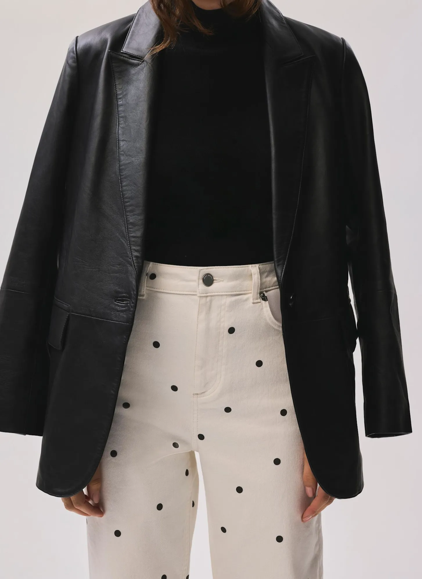 Cream Polka Dot Wide Jeans