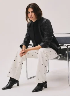 Cream Polka Dot Wide Jeans