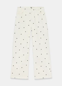 Cream Polka Dot Wide Jeans