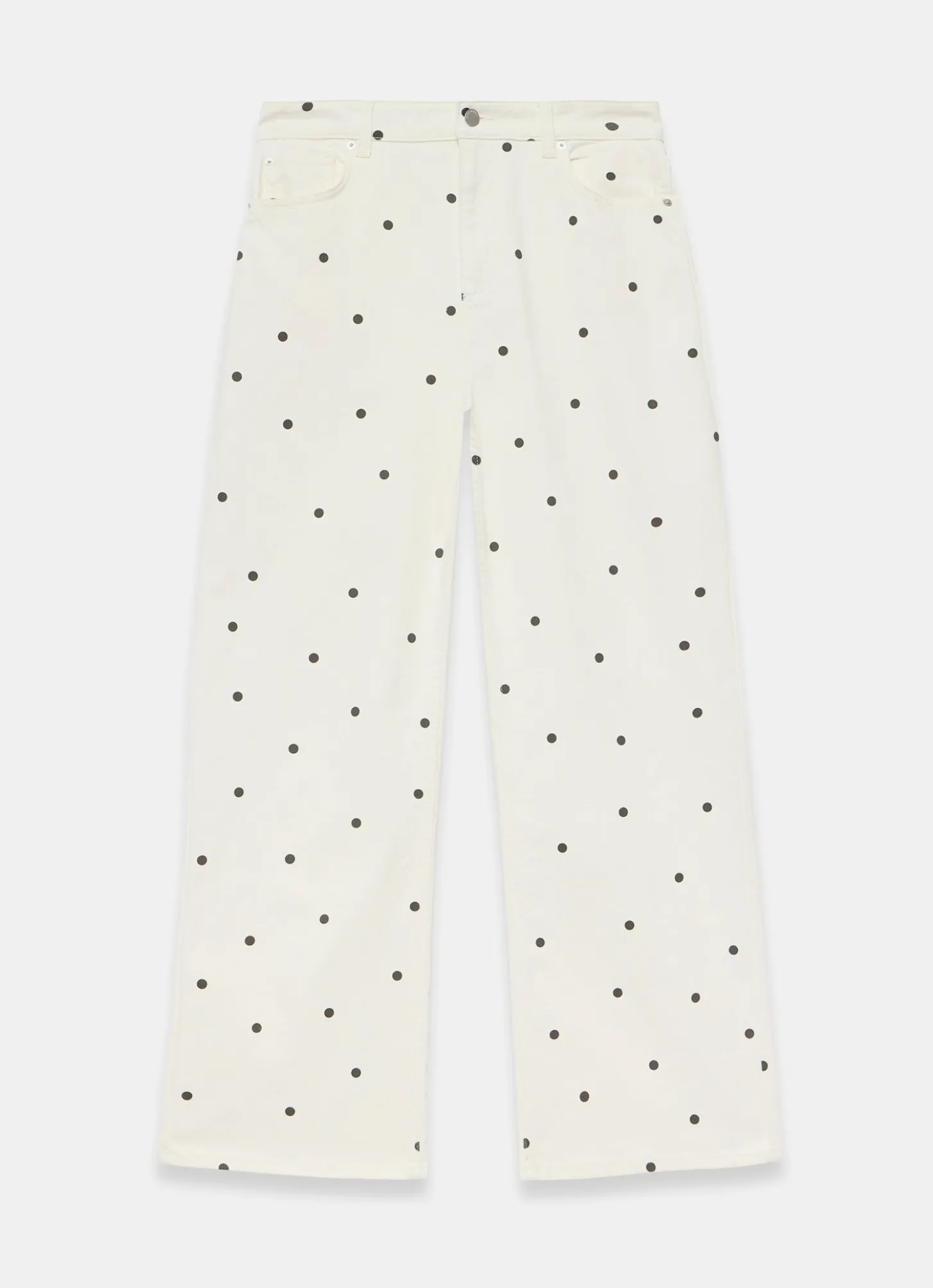 Cream Polka Dot Wide Jeans