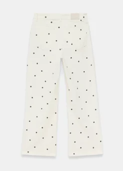 Cream Polka Dot Wide Jeans