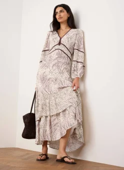 Cream Printed Boho Maxi Dress