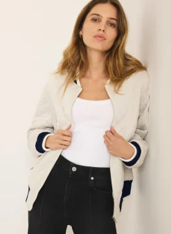 Cream Quilted Bomber Jacket