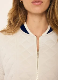Cream Quilted Bomber Jacket