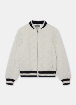 Cream Quilted Bomber Jacket