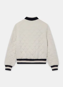 Cream Quilted Bomber Jacket
